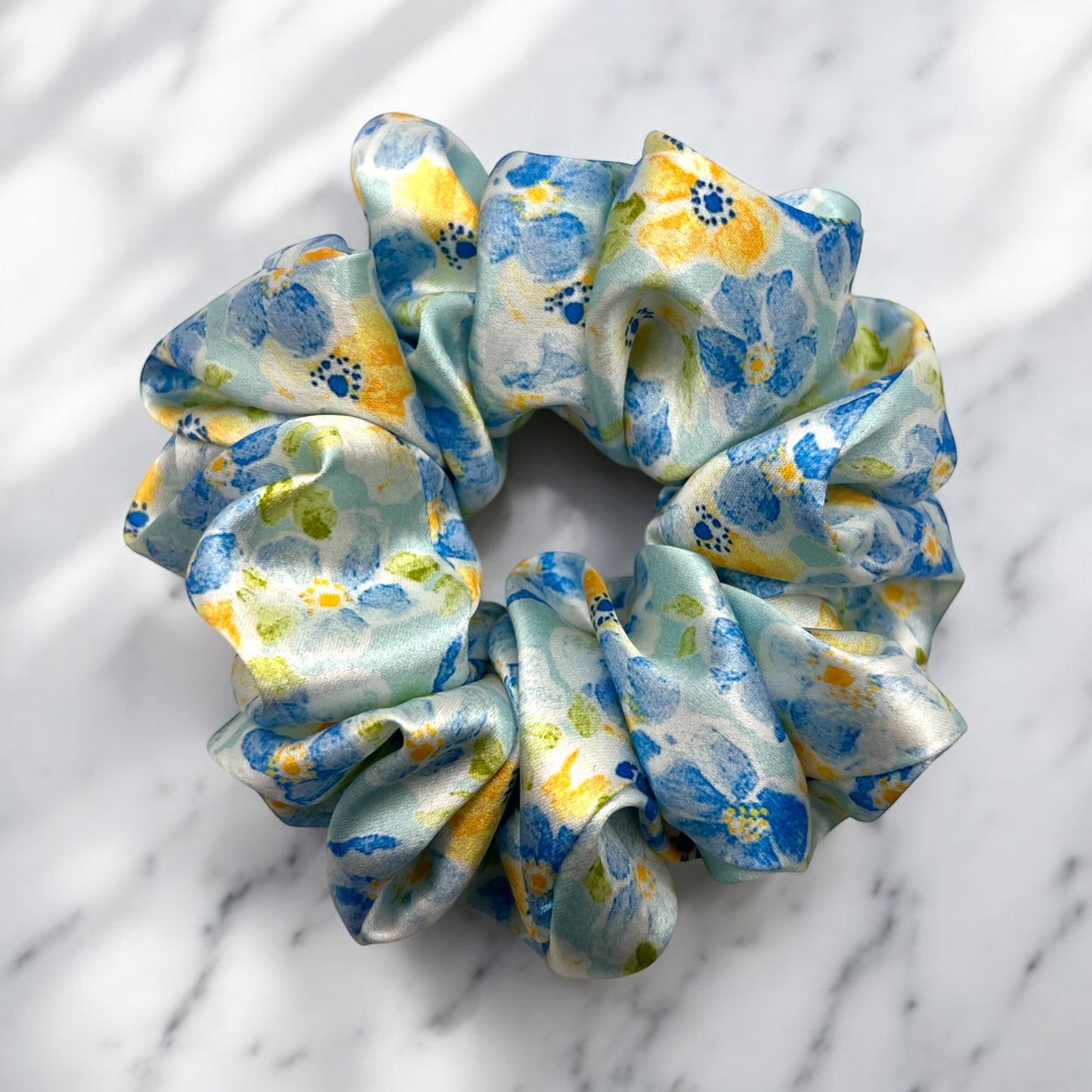 Blue Floral Scrunchie